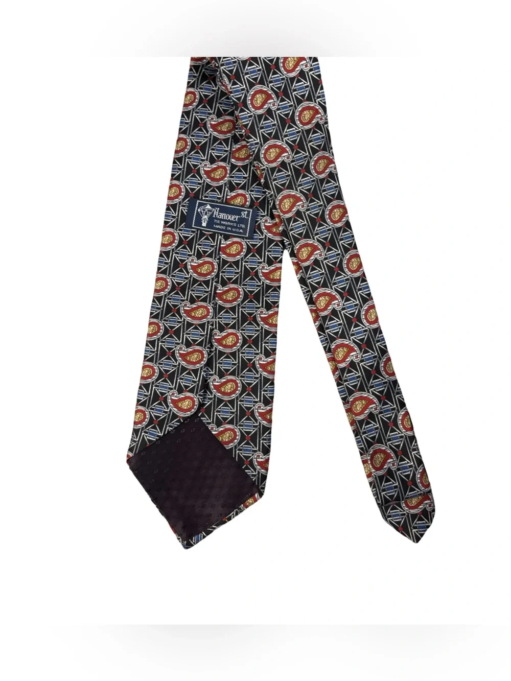 Hanover St. Classic Dark Academia Navy Silk Tie with Red Paisley Motifs